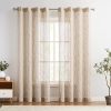 Beige Boho Sheer Linen Curtains for Bedroom 84 Inch Length Floral Embroidered Semi Sheer Privacy Drapes for Living Room Embroidery Voile Transparent Grommet Window Treatments 2 Panels - Image 2
