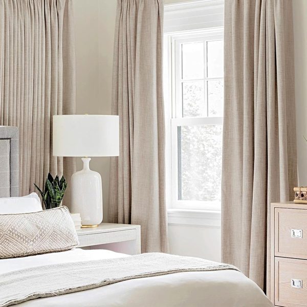 100% Blackout Linen Textured Curtains for Bedroom Solid Thermal Insulated Natural Beige Grommet Room Darkening Curtains & Drapes Luxury Decor for Living Room Nursery 52 x 84 Inch (2 Panels) - Image 2