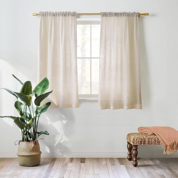 Linen Curtains Panel 54 inch Long Light Filtering Rod Pocket Crude Drapes for Bedroom Living Room Farmhouse Window Treatment Panels, Natural, 1 Panel