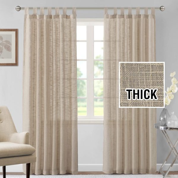 Linen Curtains Natural Linen Blended Curtains for Living Room Burlap Linen Textured Curtains Tab Top Curtains Energy Efficient Light Filtering Curtains (Set of 2, 52" x 84", Angora) - Image 2