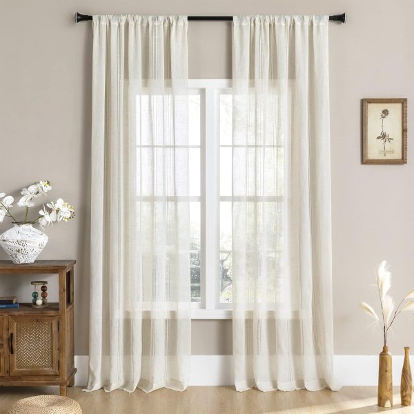 Linen Sheer Curtain 84 inches Length, Rod Pocket Semi Sheer Privacy Light Filtering Window Treamtment for Bedroom/Living Room, 2 Panels,52" Width,Natural - Image 2