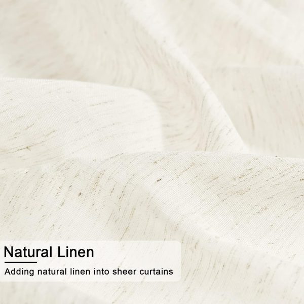 Linen Sheer Curtains 84 inch Length 2 Panels Set with Tiebacks, Rod Pocket Privacy Light Filtering Textured Semi Sheer Drapes for Living Room/Bedroom，W 52 x L 84, Natural - Image 2