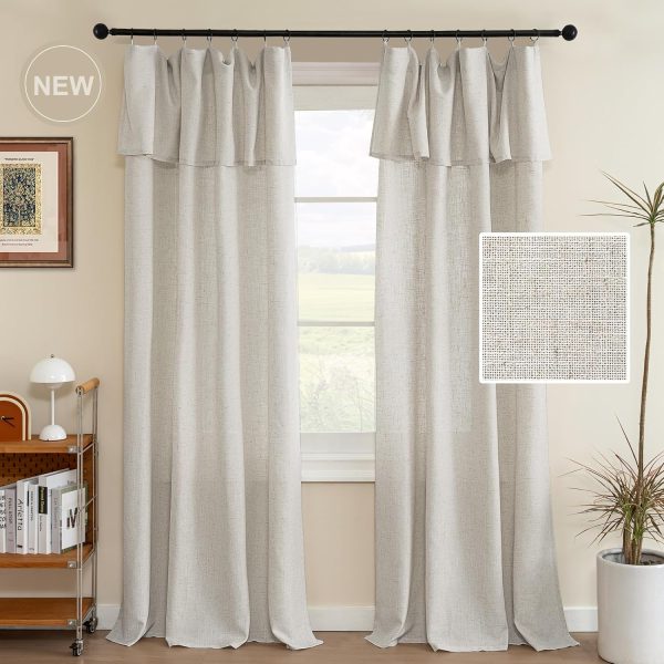 Linen Curtains 84 Inch Length for Living Room Neutral Modern Farmhouse Window Privacy Linen Fabric Drapes for Farmhouse Window Treatment Panels with Valance, 52 x 84 - Pale Oak