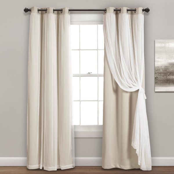 Sheer Grommet Curtains With Insulated Blackout Lining, Window Curtain Panels, Pair, 38"W x 84"L, Wheat - Curtain With Sheer Overlay, Elegant Blackout Curtains for Bedroom