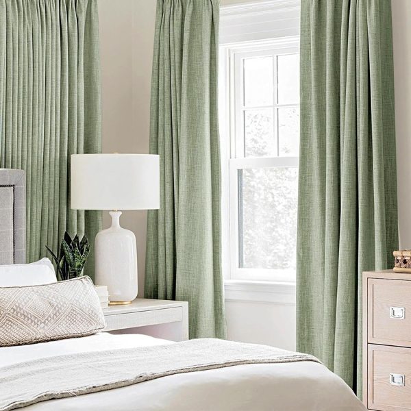 Linen Texture Curtains for Bedroom Solid 100% Blackout Thermal Insulated Sage Green Curtains Grommet Room Darkening Curtains/Draperies for Living Room Nursery 52x84 Inch (2 Panels)