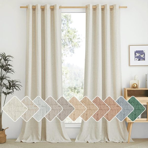 Natural Linen Curtains 84 inch Long 2 Panels Set, Grommet Top Thick Linen Burlap Semi Sheer Vertical Drapes Privacy Assured with Light Filtering for Bedroom/Living Room, W55 x L84