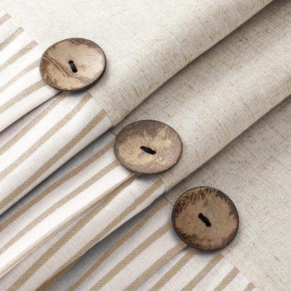 Linen Button Farmhouse Beige Shower Curtain,Linen and Cotton Woven Fabric,Pleated Beige Stripe,Country Style,72x72 Inch - Image 2