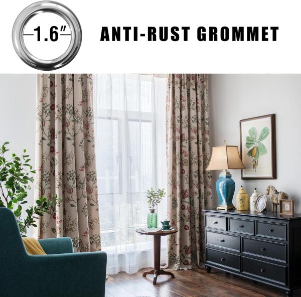 Red Floral Curtains Linen Textured for Living Room Patterned Green Jacobean Farmhouse 84 inches Long 2 Panels Light Filtering Window Drapes for Bedroom - Image 2