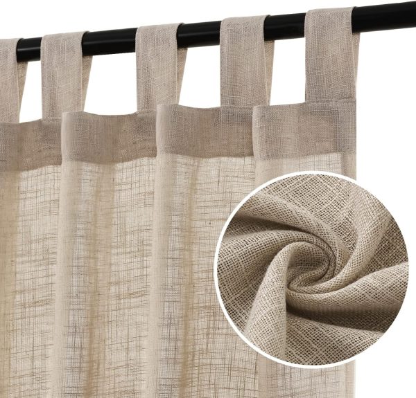 Linen Curtains Natural Linen Blended Curtains for Living Room Burlap Linen Textured Curtains Tab Top Curtains Energy Efficient Light Filtering Curtains (Set of 2, 52" x 84", Angora)
