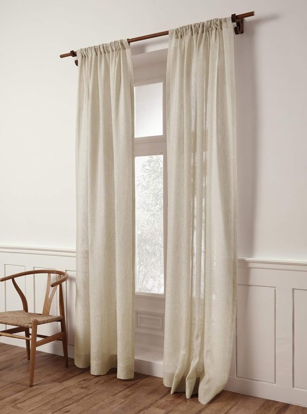 Light Natural Linen Sheer Curtain 96 Inch - 100% Pure Linen European Flax Window Treatment Panel 52 x 96 Inch - Light Filtering Rod Pocket Curtain for Living Room, Bedroom - Image 2