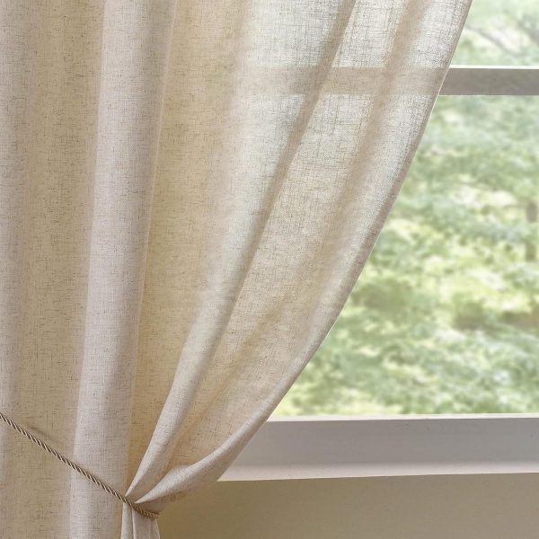 Linen Curtains Panel 54 inch Long Light Filtering Rod Pocket Crude Drapes for Bedroom Living Room Farmhouse Window Treatment Panels, Natural, 1 Panel - Image 2