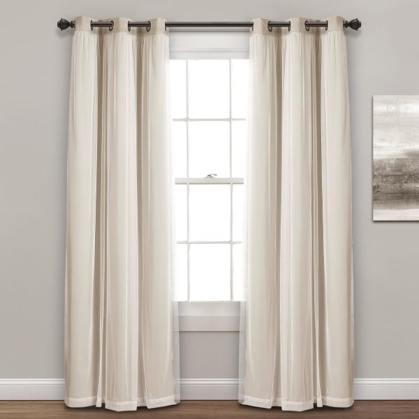 Sheer Grommet Curtains With Insulated Blackout Lining, Window Curtain Panels, Pair, 38"W x 84"L, Wheat - Curtain With Sheer Overlay, Elegant Blackout Curtains for Bedroom - Image 2
