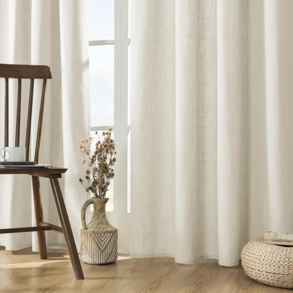 Linen Curtains 96 inch Length 2 Panel Set,Light Filtering Curtain for Living Room Bedroom Curtains 52 inch Wide Drapes with Rod Pocket Back Tab Farmhouse Curtain (96" Lx52 W, Ivory on Linen)