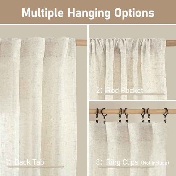 Natural Ivory Semi Sheer Linen Curtains 84 inch Long, Cream White Light Filtering Living Room Panels Back Tab and Rod Pocket Neutral Drapes for Bedroom/Farmhouse, 2 Panels, 52 x 84 Inch