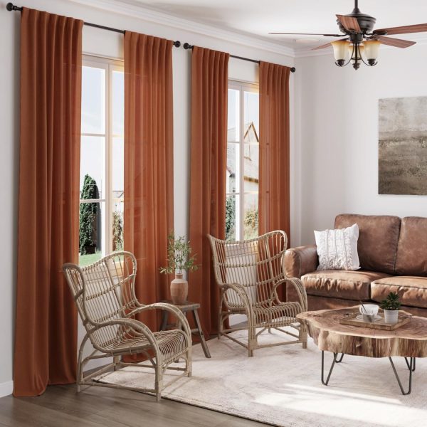 Rust Linen Curtains 90 inches Long 2 Panel Back Tab Rod Pocket Rustic Farmhouse Boho Linen Curtain for Dining Room Brick Burnt Bohemian Fall Decor Terracotta Colored Semi Sheer Curtains 90 inch Length - Image 2