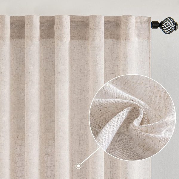 Natural White Linen Curtains 84 Inch Long for Bedroom Living Room, Soft Thick Linen Textured Window Drapes Semi Sheer Light Filtering Rod Pocket Back Tab Neutral Farmhouse Cream Ivory 2 Panels
