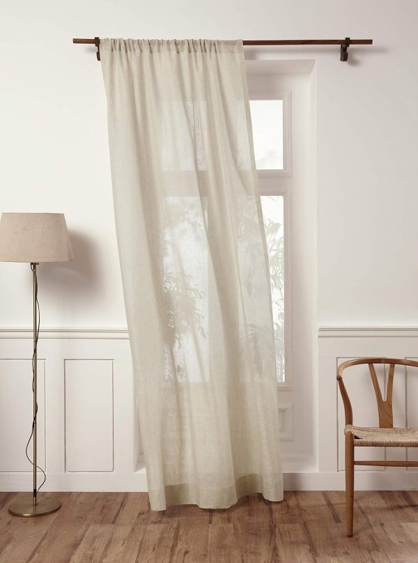 Light Natural Linen Sheer Curtain 96 Inch - 100% Pure Linen European Flax Window Treatment Panel 52 x 96 Inch - Light Filtering Rod Pocket Curtain for Living Room, Bedroom