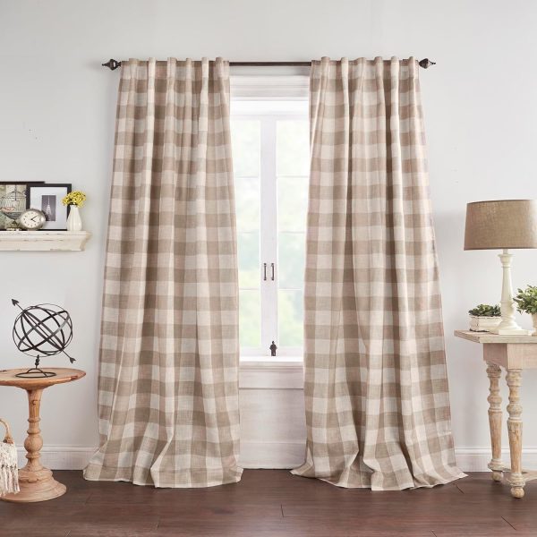 Farmhouse Living  Buffalo-Check Blackout Window Curtain, Living Room and Bedroom Drape with Rod Pocket Tabs, 52" x 84", Linen, 1 Panel