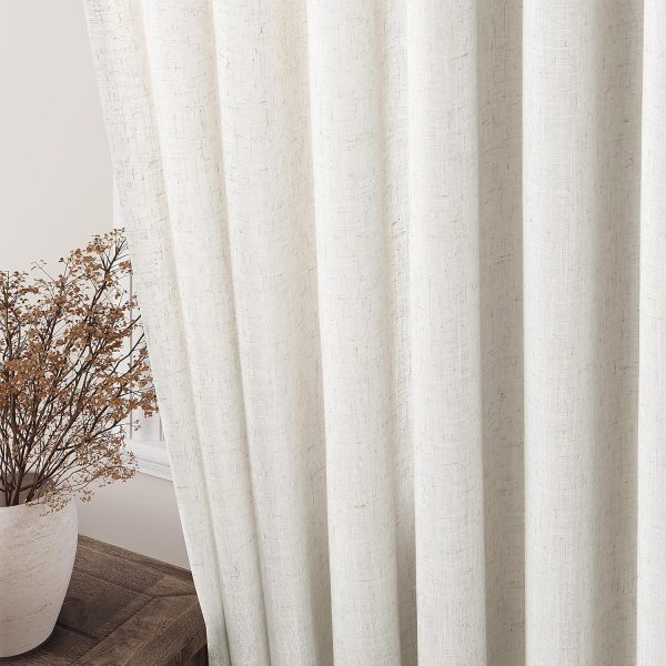 Cream Linen Back Tab Curtains 84 Inch Length for Living Room 2 Panel Set Neutral Modern Farmhouse Window Privacy Semi Sheer Linen Drapes Rustic Pinch Pleated Look Curtain Natural Ivory Colored - Image 2