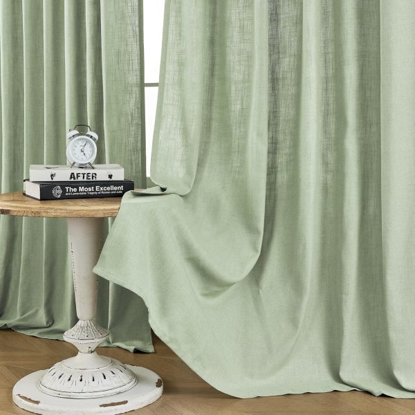 Linen Curtains 108 Inches Long Sage Green Drapes Set of 2 Farmhouse Curtains for Bedroom Light Filtering Drapes for Living Room(108" L x 52" W, Sage Green)