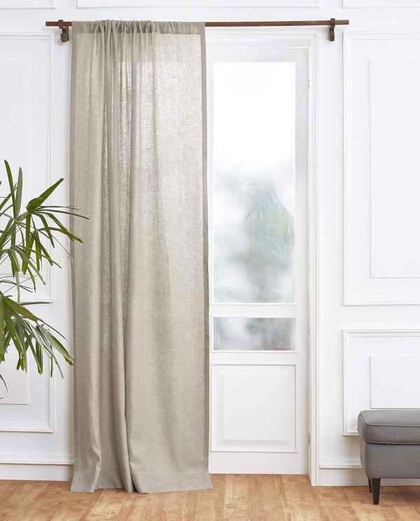 Natural Linen Curtain 52 x 96 Inch, Light Filtering Rod Pocket Curtain 96 Inch, 100% Pure Linen European Flax Window Treatment Panel for Living Room, Bedroom