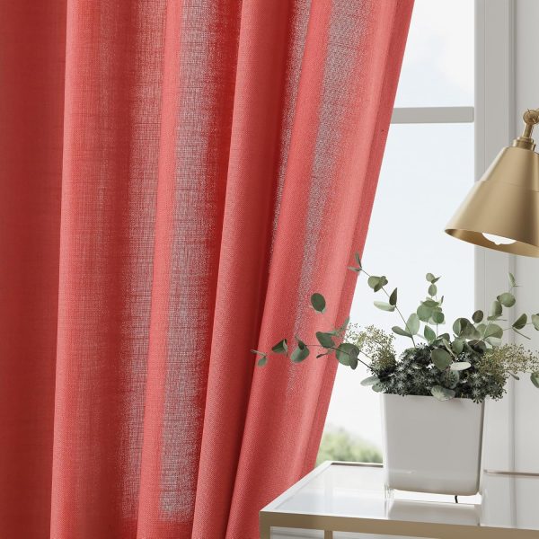 Brick Red Linen Blend Drapes 84 Inch Length 2 Panels Set Back Tab Rod Pocket Light Filtering Privacy Semi Sheer Textured Curtains Neutral Farmhouse Decor Curtains for Living Room Bedroom 52x84 - Image 2